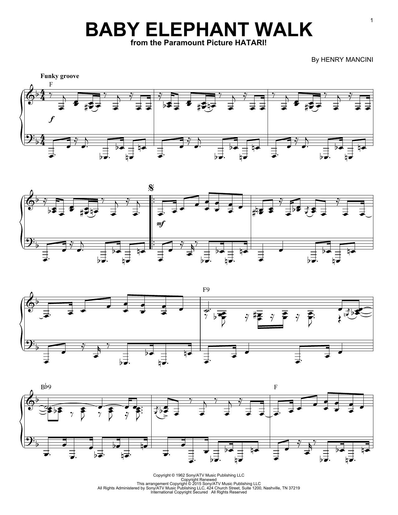 Henry Mancini Baby Elephant Walk [Jazz version] (arr. Brent Edstrom) sheet music notes and chords arranged for Piano Solo