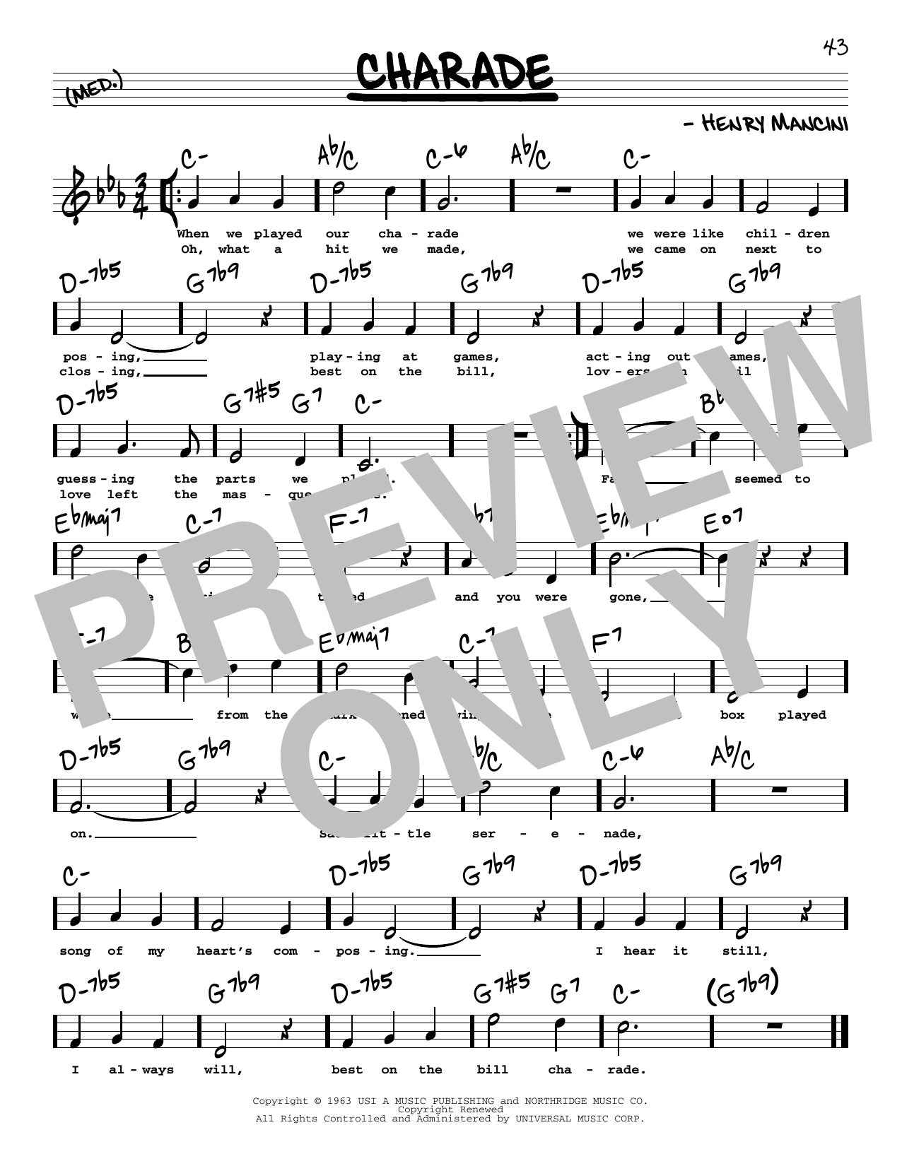 Henry Mancini Charade (High Voice) sheet music notes and chords arranged for Real Book – Melody, Lyrics & Chords