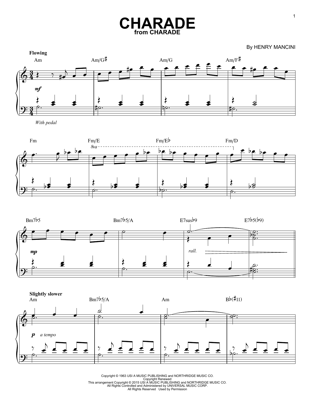 Henry Mancini Charade [Jazz version] (arr. Brent Edstrom) sheet music notes and chords arranged for Piano Solo