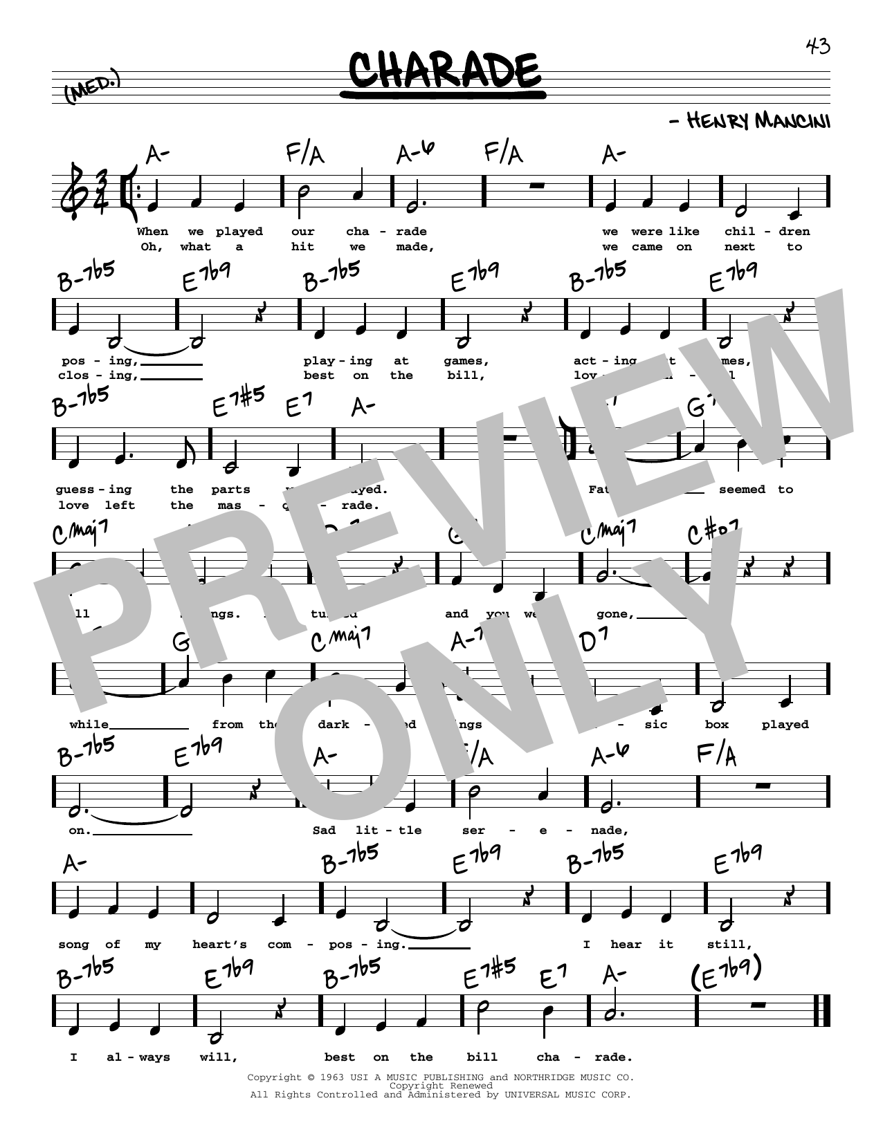 Henry Mancini Charade (Low Voice) sheet music notes and chords arranged for Real Book – Melody, Lyrics & Chords