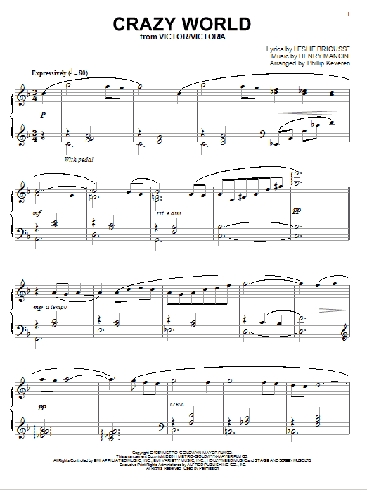 Henry Mancini Crazy World (arr. Phillip Keveren) sheet music notes and chords arranged for Piano Solo
