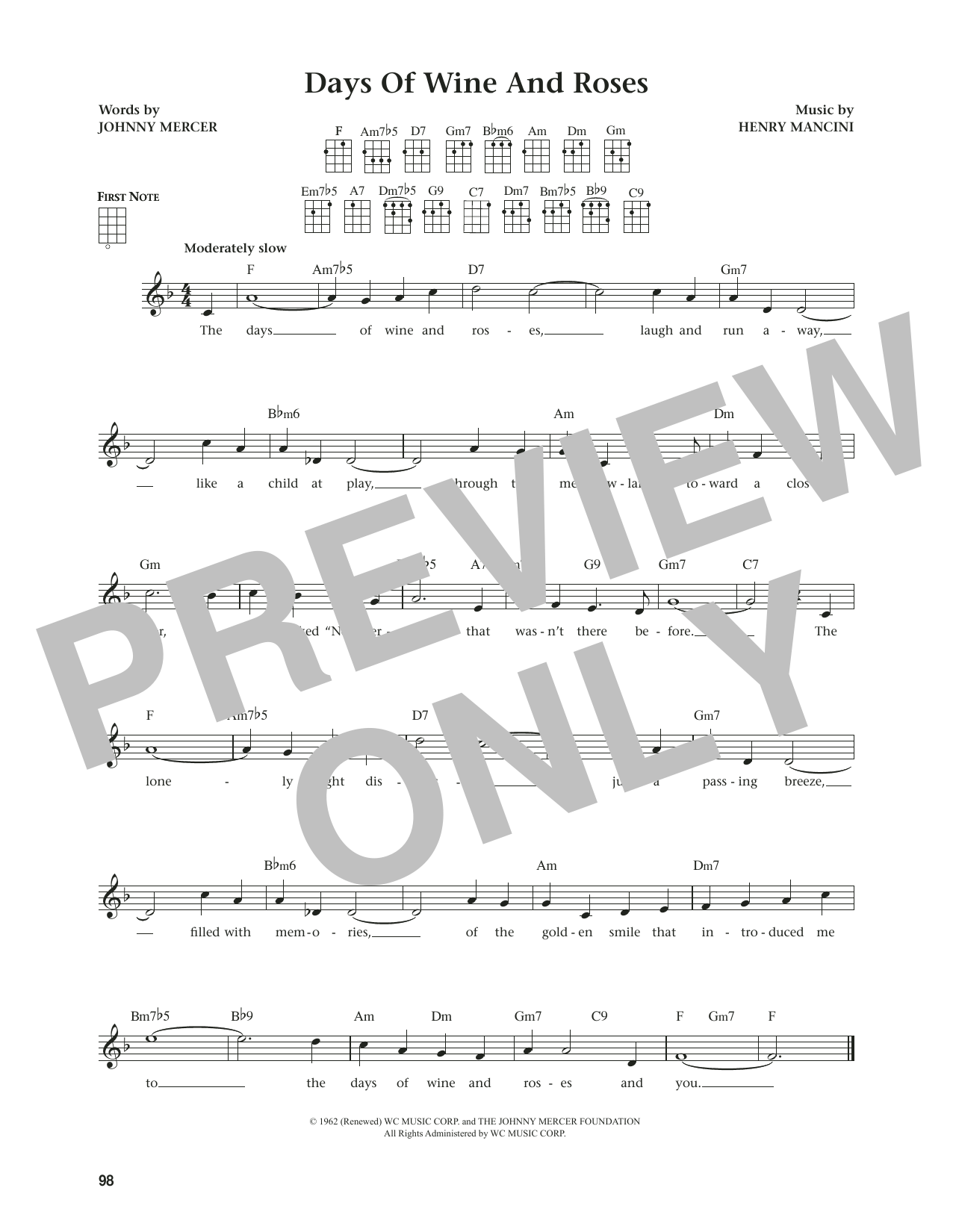 Henry Mancini Days Of Wine And Roses (from The Daily Ukulele) (arr. Jim Beloff) sheet music notes and chords arranged for Ukulele