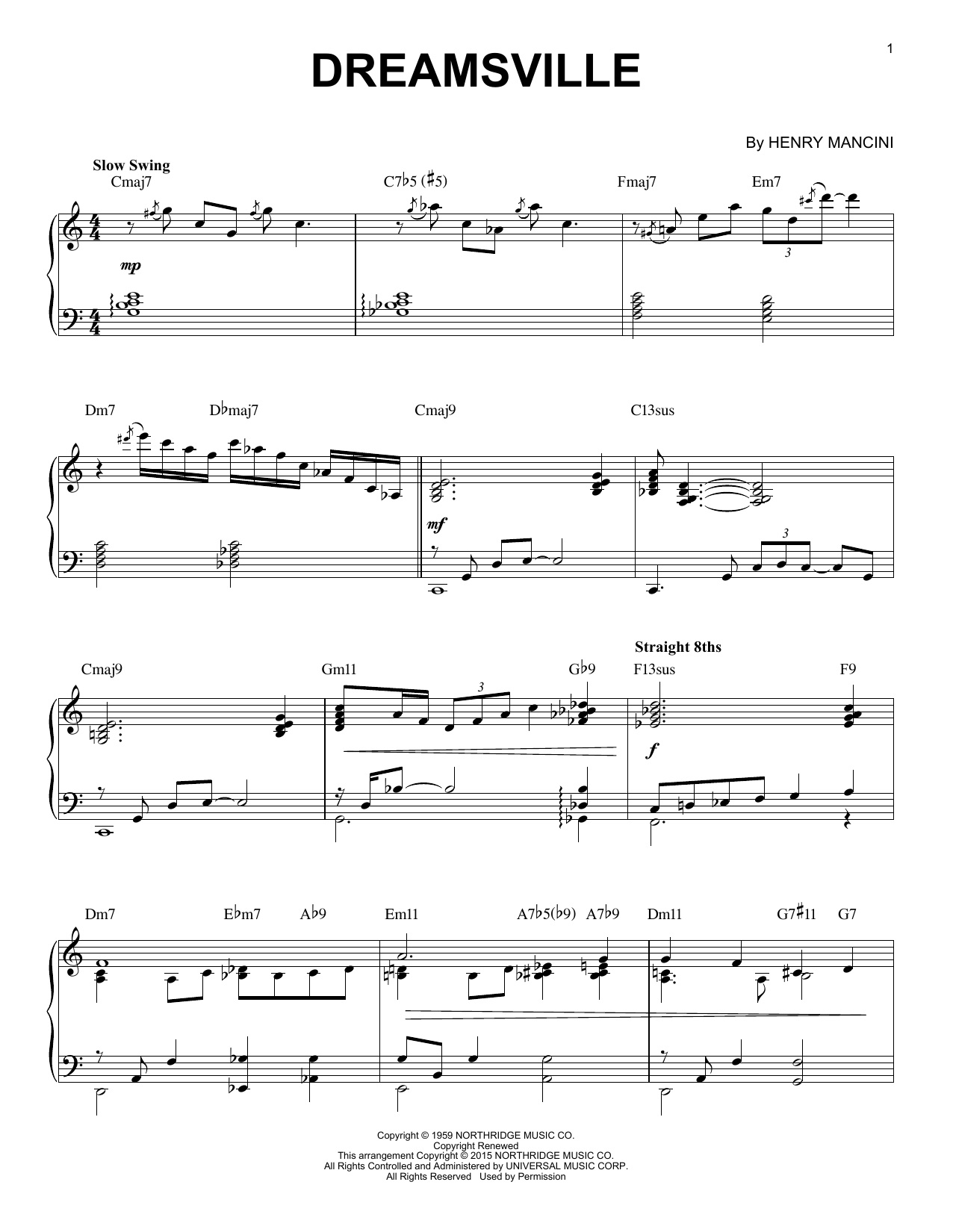 Henry Mancini Dreamsville [Jazz version] (arr. Brent Edstrom) sheet music notes and chords arranged for Piano Solo