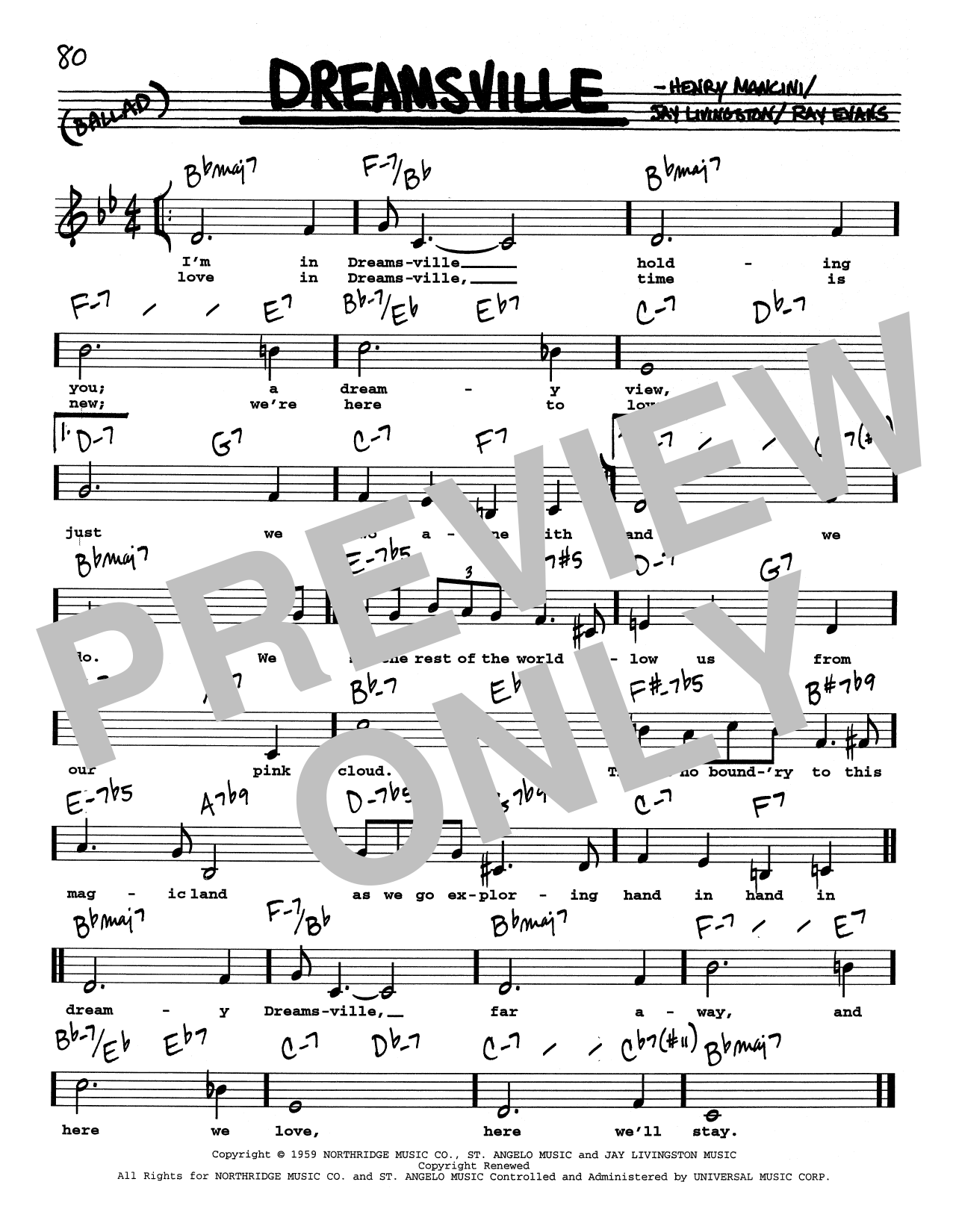 Henry Mancini Dreamsville (Low Voice) sheet music notes and chords arranged for Real Book – Melody, Lyrics & Chords