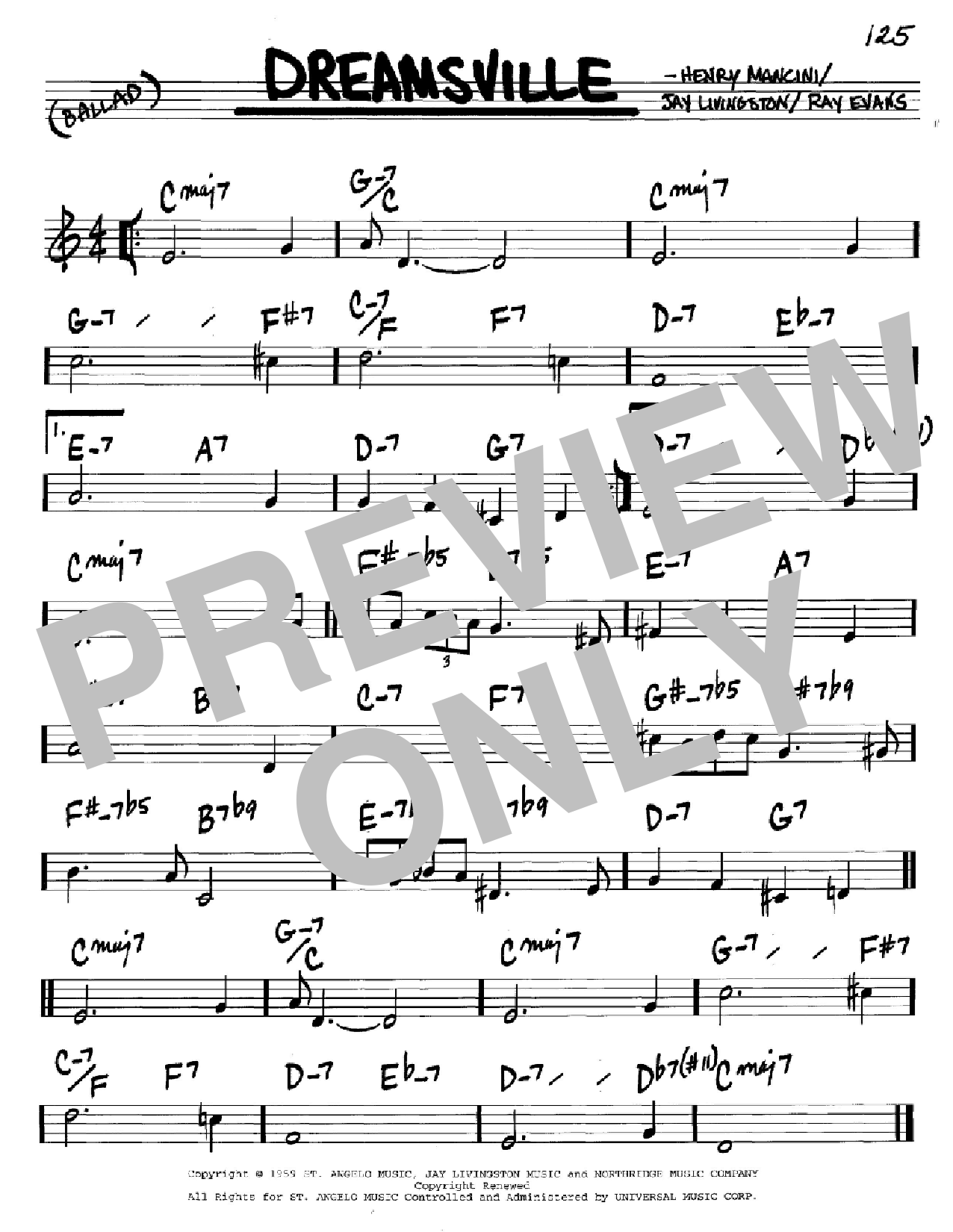 Henry Mancini Dreamsville sheet music notes and chords arranged for Real Book – Melody & Chords – Bb Instruments