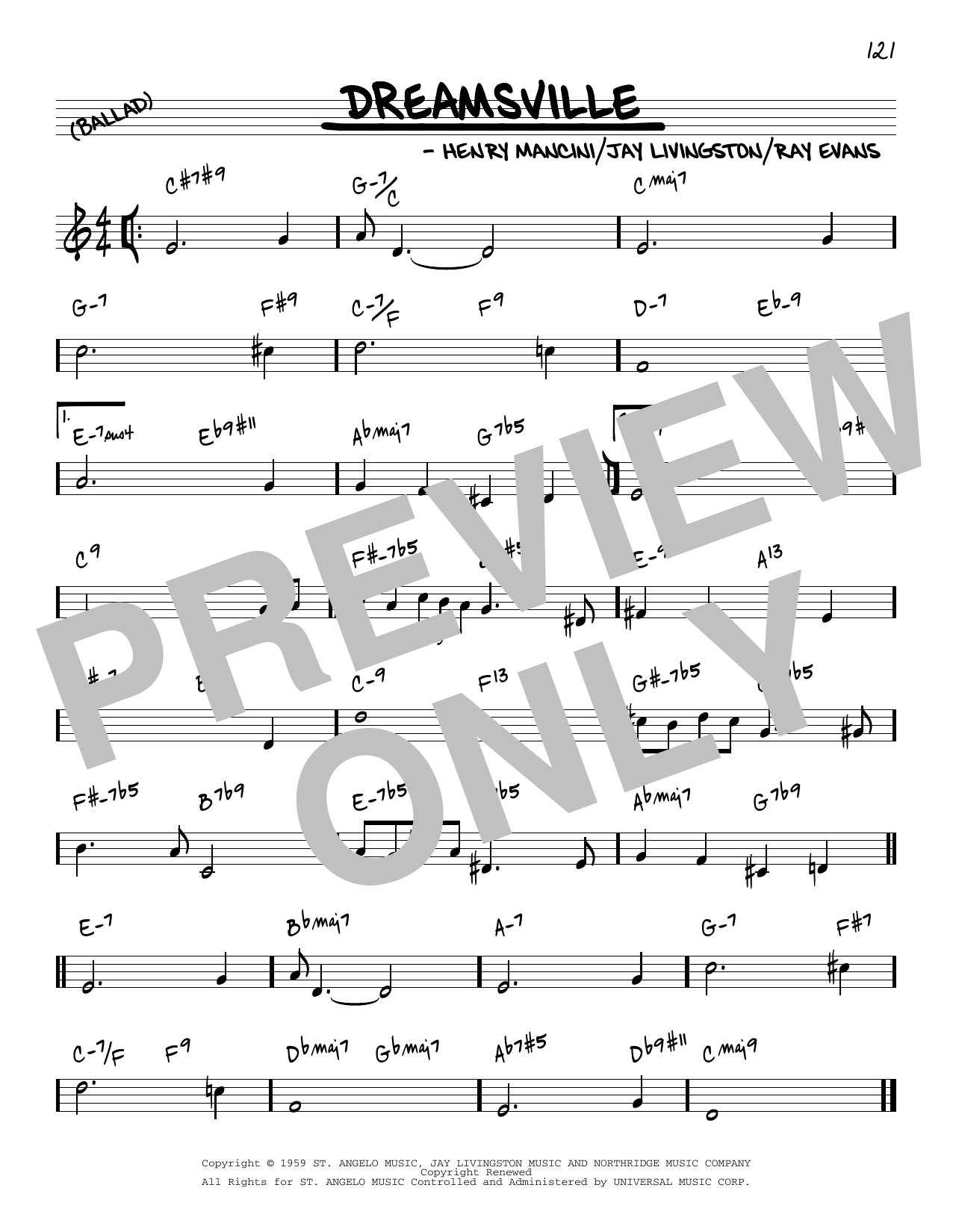 Henry Mancini Dreamsville [Reharmonized version] (arr. Jack Grassel) sheet music notes and chords arranged for Real Book – Melody & Chords