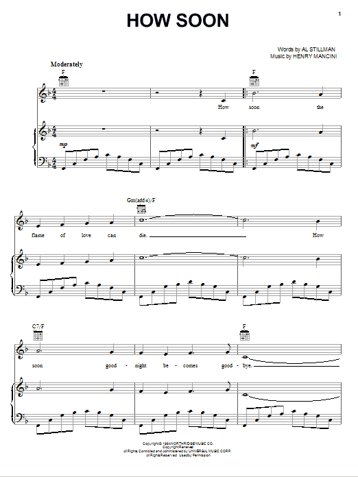 Henry Mancini How Soon sheet music notes and chords arranged for Piano Solo