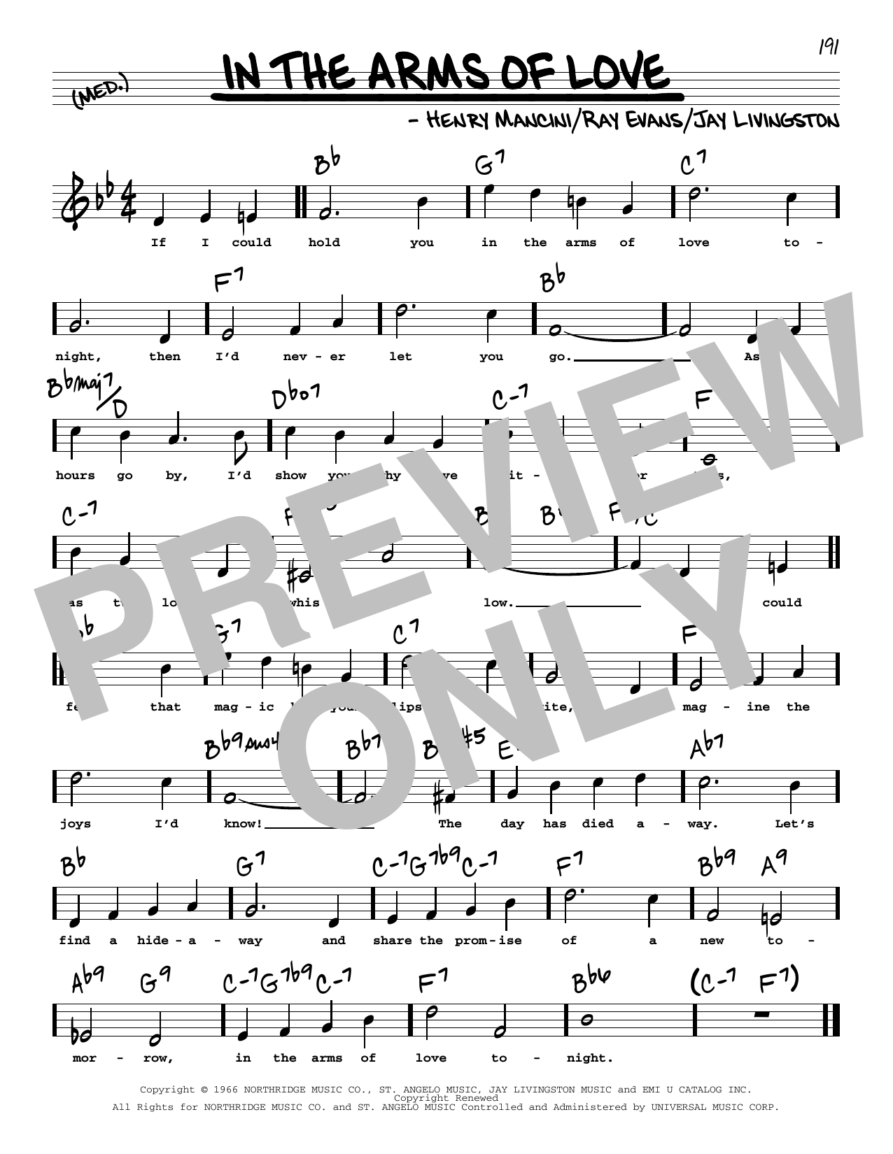 Henry Mancini In The Arms Of Love (High Voice) sheet music notes and chords arranged for Real Book – Melody, Lyrics & Chords