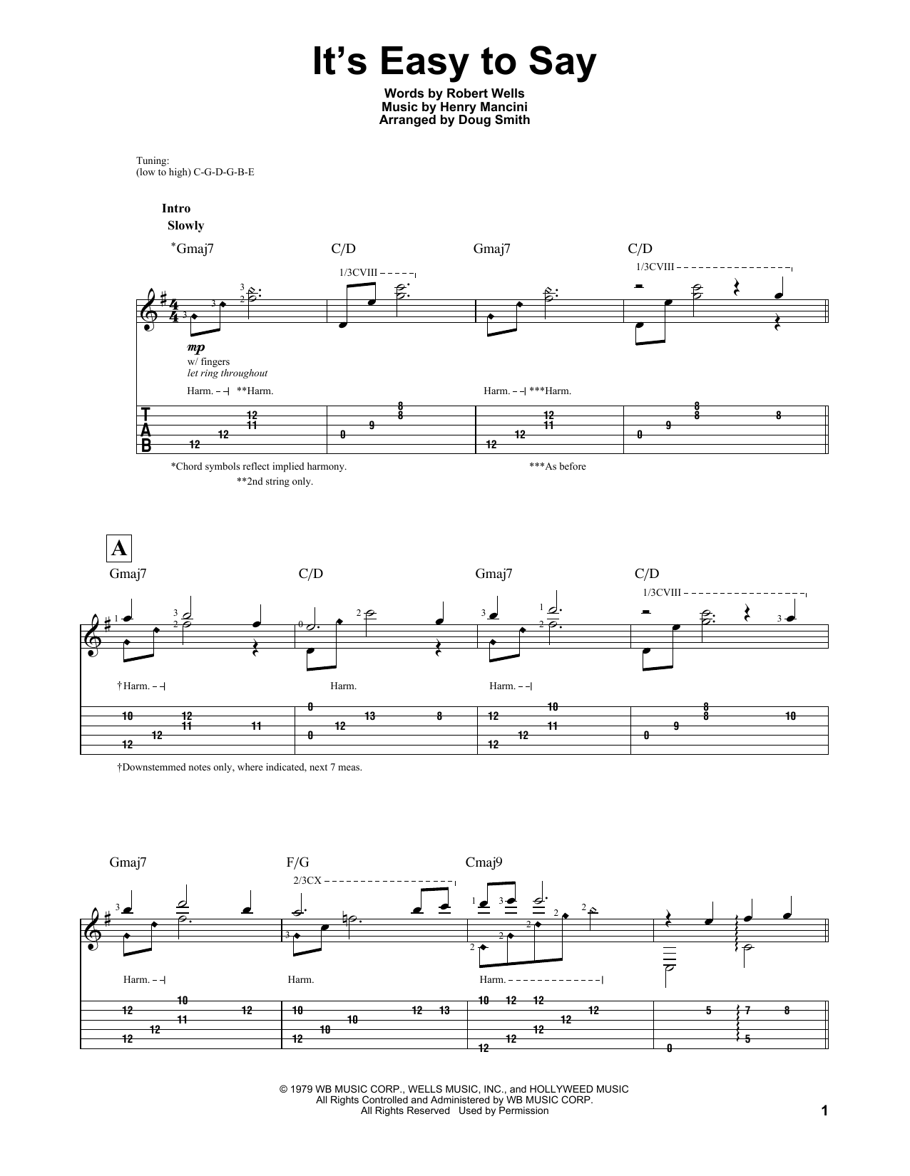 Henry Mancini It's Easy To Say (arr. Doug Smith) (from 10) sheet music notes and chords arranged for Solo Guitar