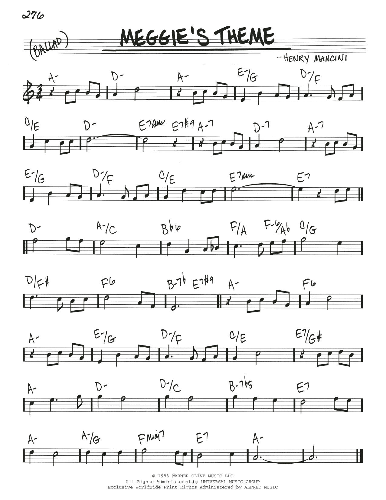 Henry Mancini Meggie's Theme (from The Thorn Birds) sheet music notes and chords arranged for Real Book – Melody & Chords