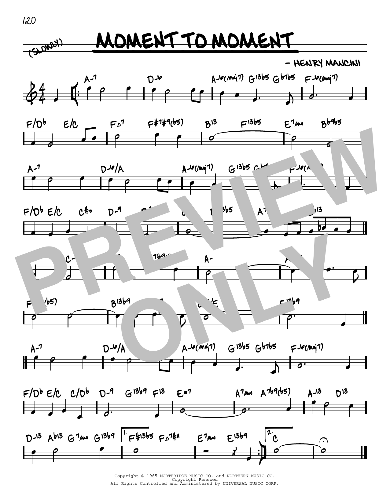 Henry Mancini Moment To Moment (arr. David Hazeltine) sheet music notes and chords arranged for Real Book – Enhanced Chords