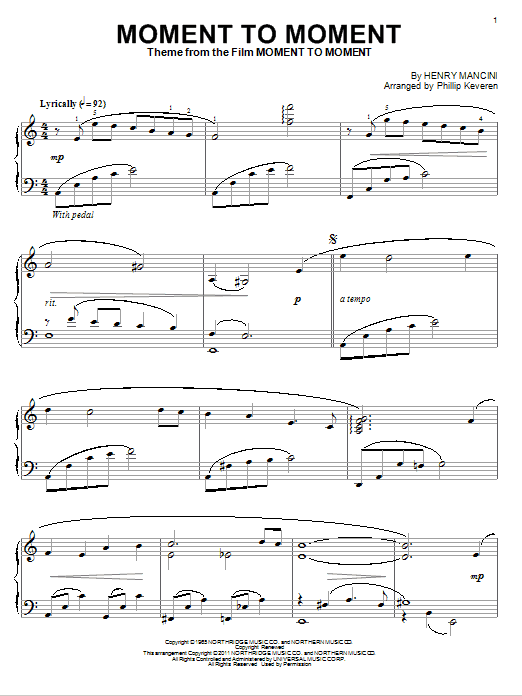 Henry Mancini Moment To Moment (arr. Phillip Keveren) sheet music notes and chords arranged for Piano Solo
