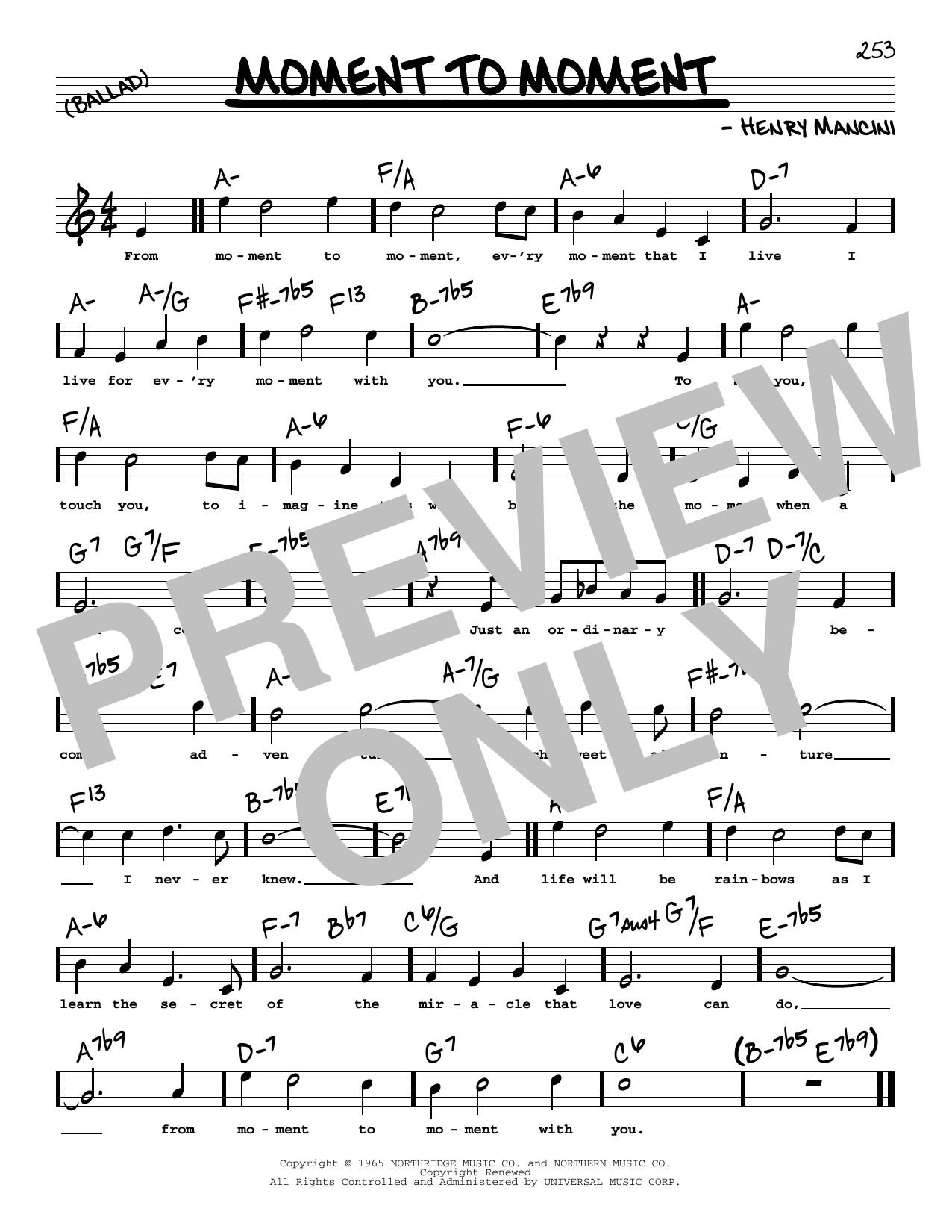 Henry Mancini Moment To Moment (High Voice) sheet music notes and chords arranged for Real Book – Melody, Lyrics & Chords