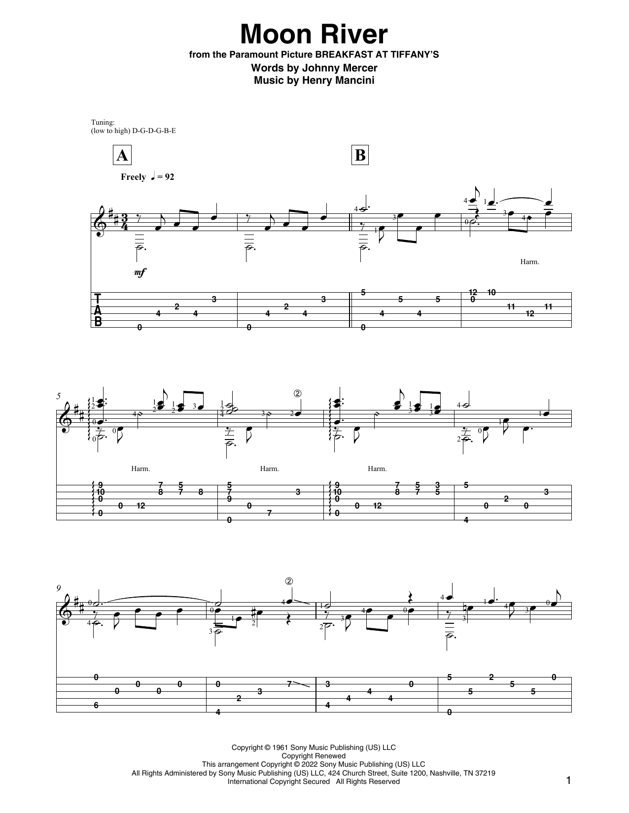 Henry Mancini Moon River (arr. David Jaggs) sheet music notes and chords arranged for Solo Guitar