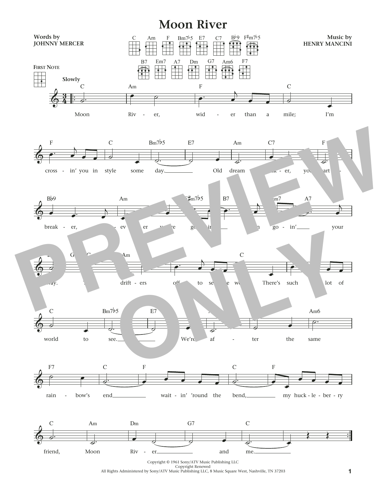 Henry Mancini Moon River (from The Daily Ukulele) (arr. Liz and Jim Beloff) sheet music notes and chords arranged for Ukulele