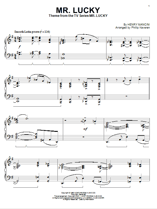 Henry Mancini Mr. Lucky (arr. Phillip Keveren) sheet music notes and chords arranged for Piano Solo