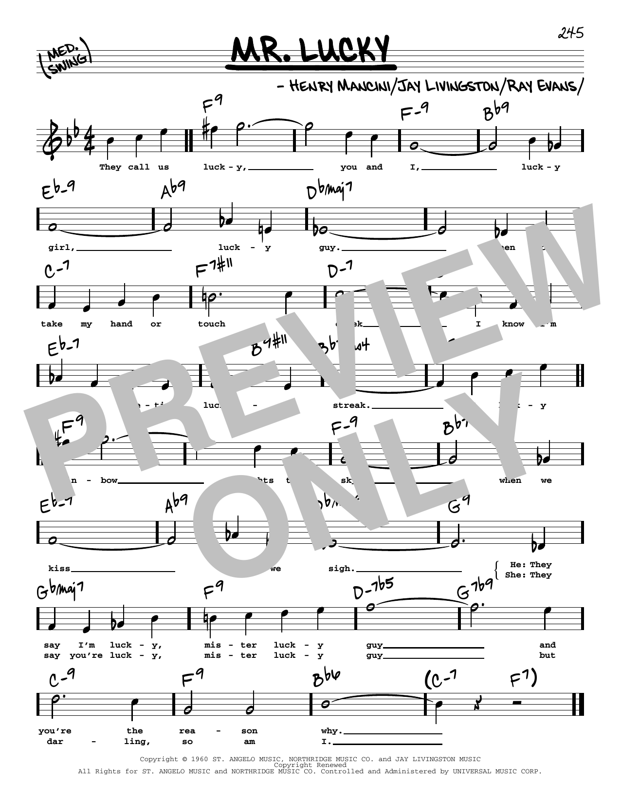 Henry Mancini Mr. Lucky (High Voice) sheet music notes and chords arranged for Real Book – Melody, Lyrics & Chords