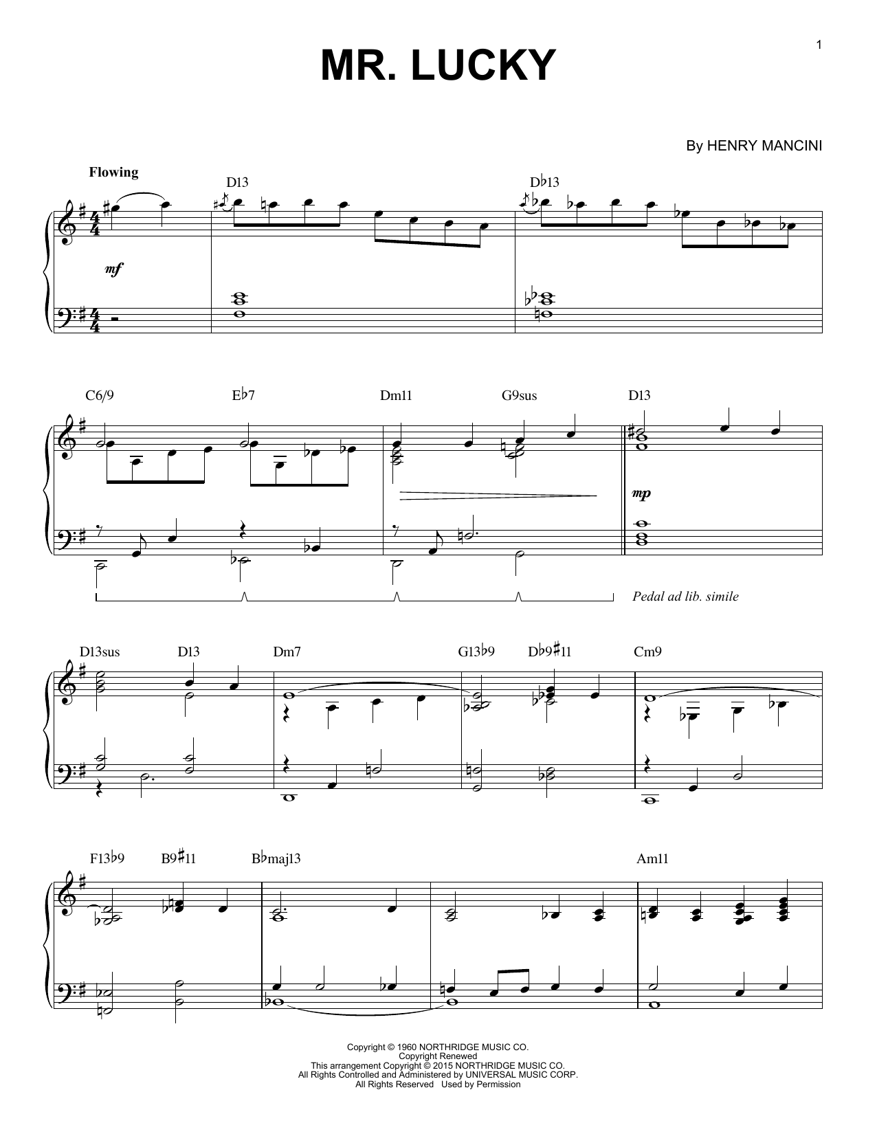 Henry Mancini Mr. Lucky [Jazz version] (arr. Brent Edstrom) sheet music notes and chords arranged for Piano Solo