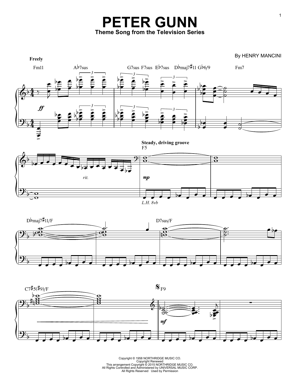 Henry Mancini Peter Gunn [Jazz version] (arr. Brent Edstrom) sheet music notes and chords arranged for Piano Solo