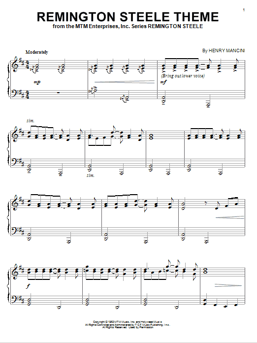 Henry Mancini Remington Steele Theme sheet music notes and chords arranged for Piano Solo