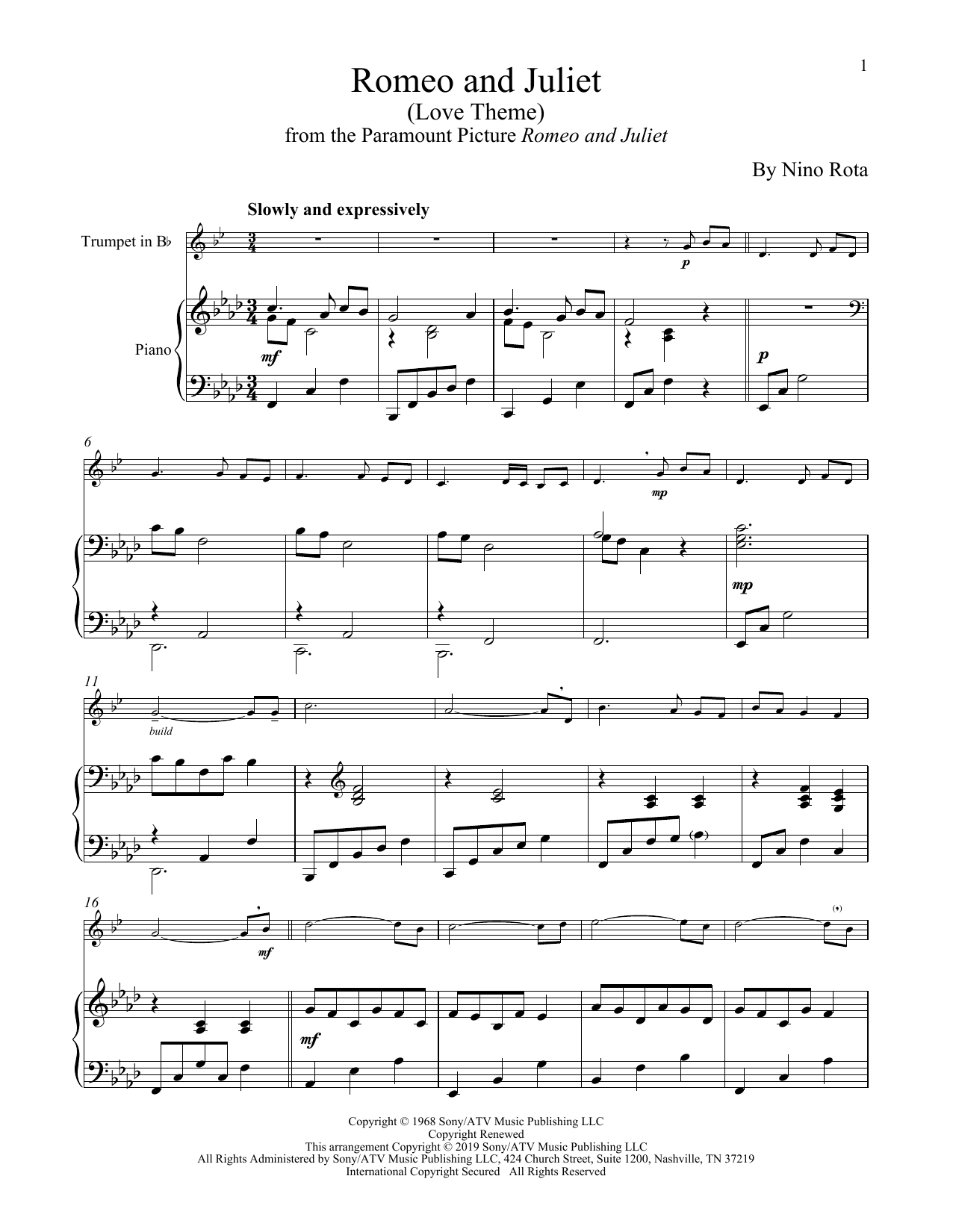 Henry Mancini Romeo And Juliet (Love Theme) sheet music notes and chords arranged for Clarinet and Piano