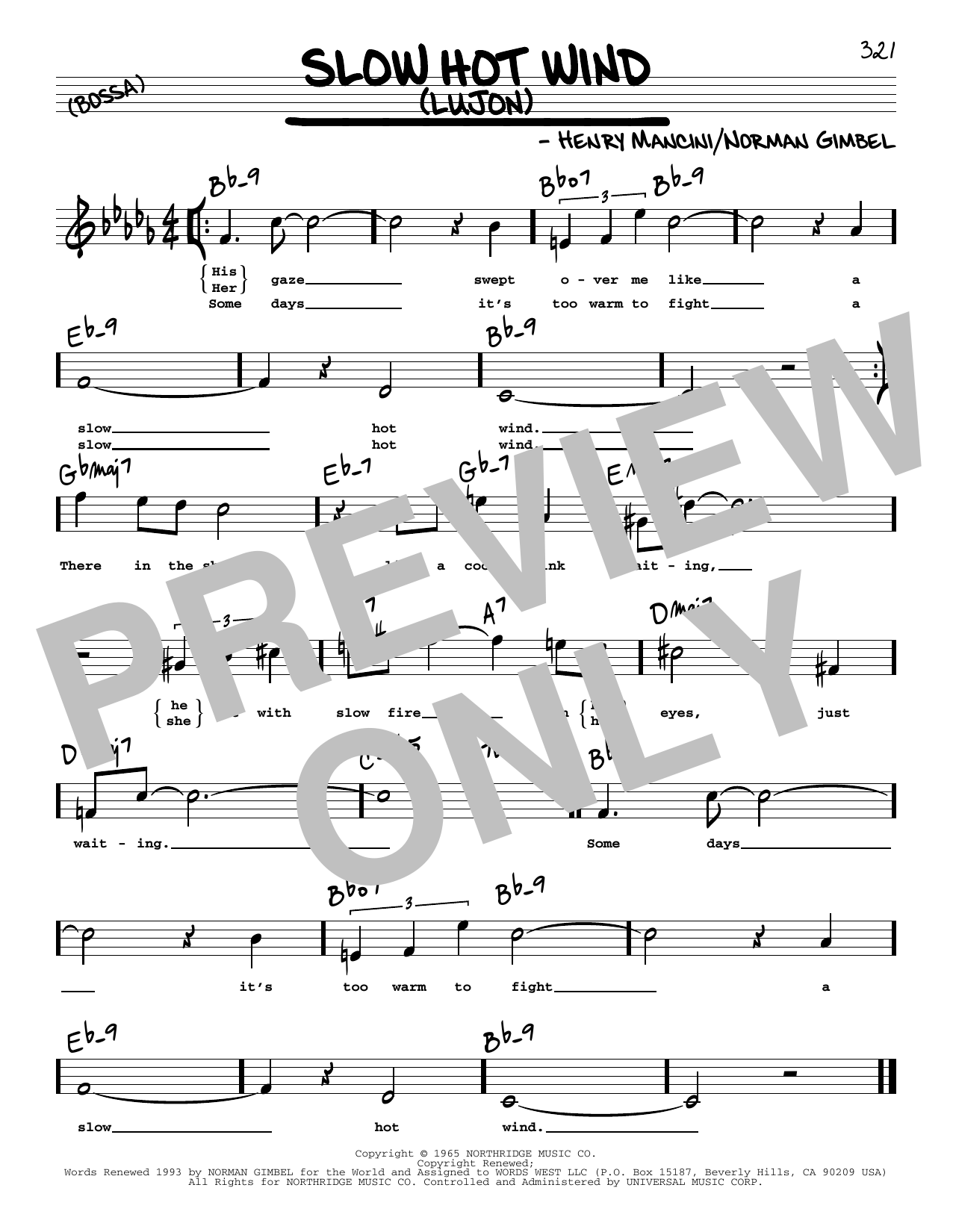 Henry Mancini Slow Hot Wind (Lujon) (High Voice) sheet music notes and chords arranged for Real Book – Melody, Lyrics & Chords