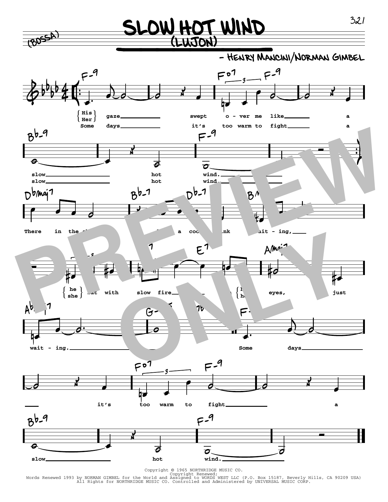 Henry Mancini Slow Hot Wind (Lujon) (Low Voice) sheet music notes and chords arranged for Real Book – Melody, Lyrics & Chords