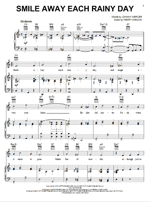 Henry Mancini Smile Away Each Rainy Day sheet music notes and chords arranged for Piano, Vocal & Guitar Chords (Right-Hand Melody)