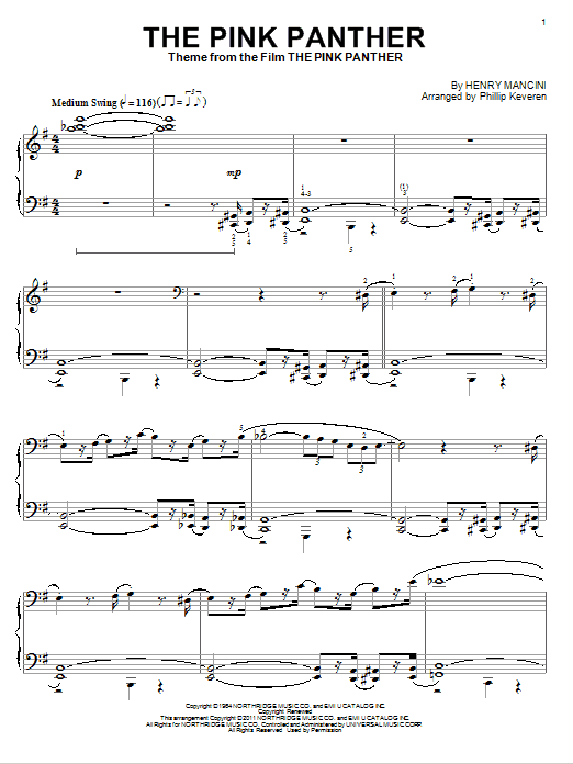 Henry Mancini The Pink Panther (arr. Phillip Keveren) sheet music notes and chords arranged for Piano Solo