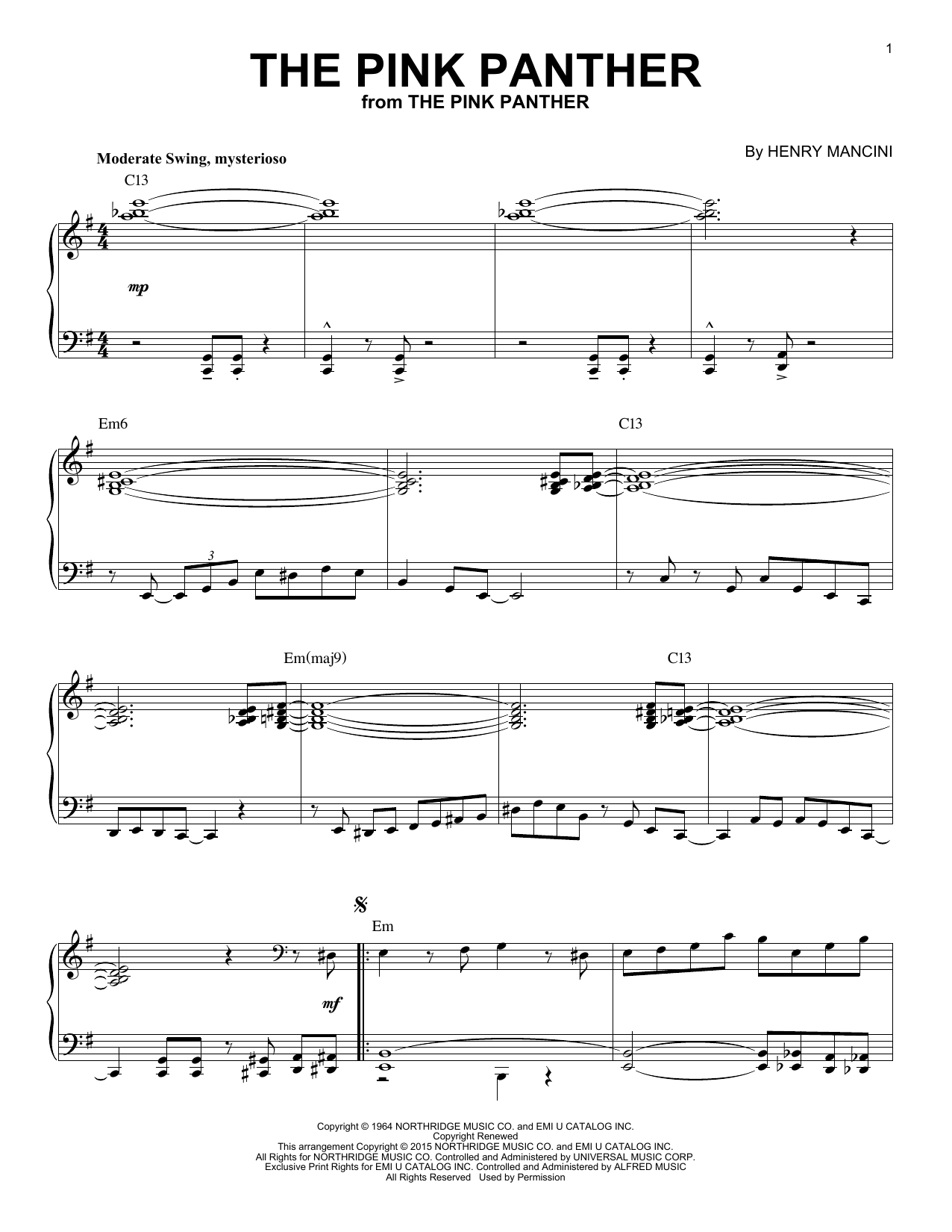Henry Mancini The Pink Panther [Jazz version] (arr. Brent Edstrom) sheet music notes and chords arranged for Piano Solo