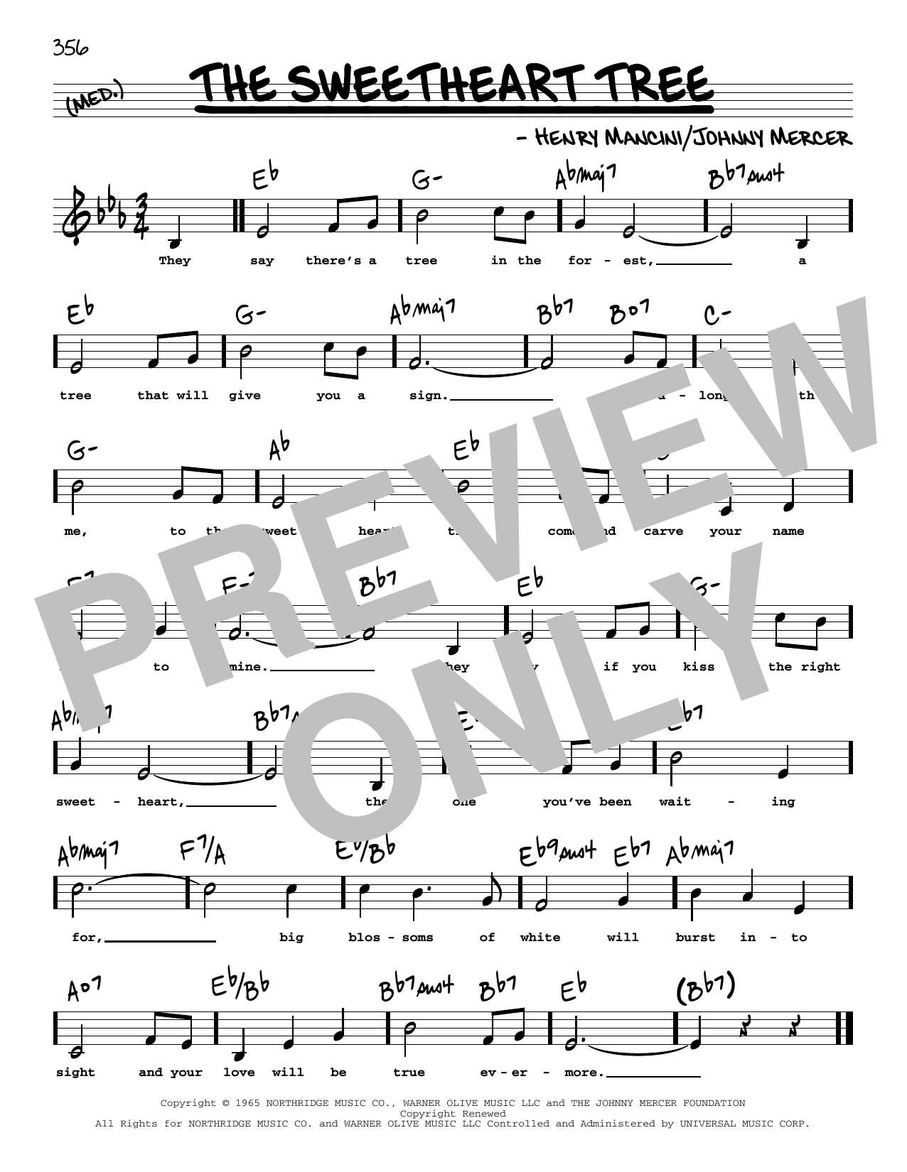 Henry Mancini The Sweetheart Tree (Low Voice) sheet music notes and chords arranged for Real Book – Melody, Lyrics & Chords