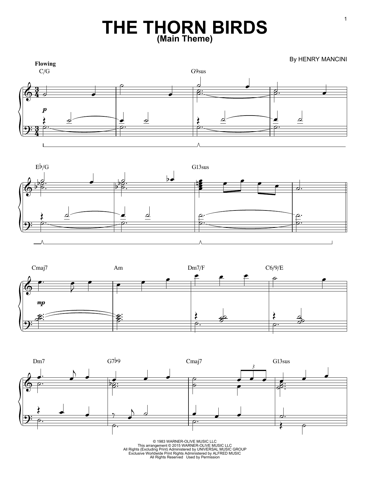 Henry Mancini The Thorn Birds (Main Theme) [Jazz version] (arr. Brent Edstrom) sheet music notes and chords arranged for Piano Solo