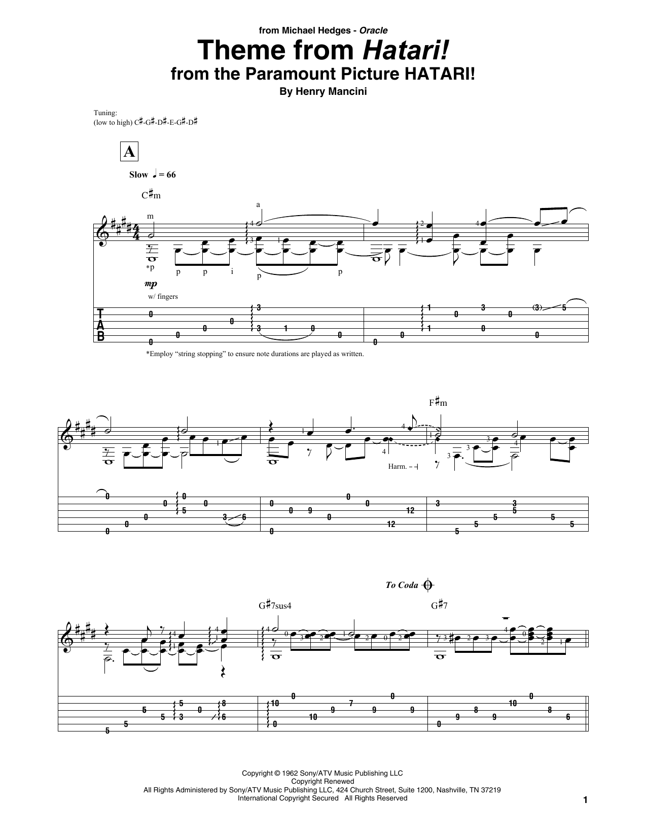 Henry Mancini Theme From Hatari! sheet music notes and chords arranged for Solo Guitar