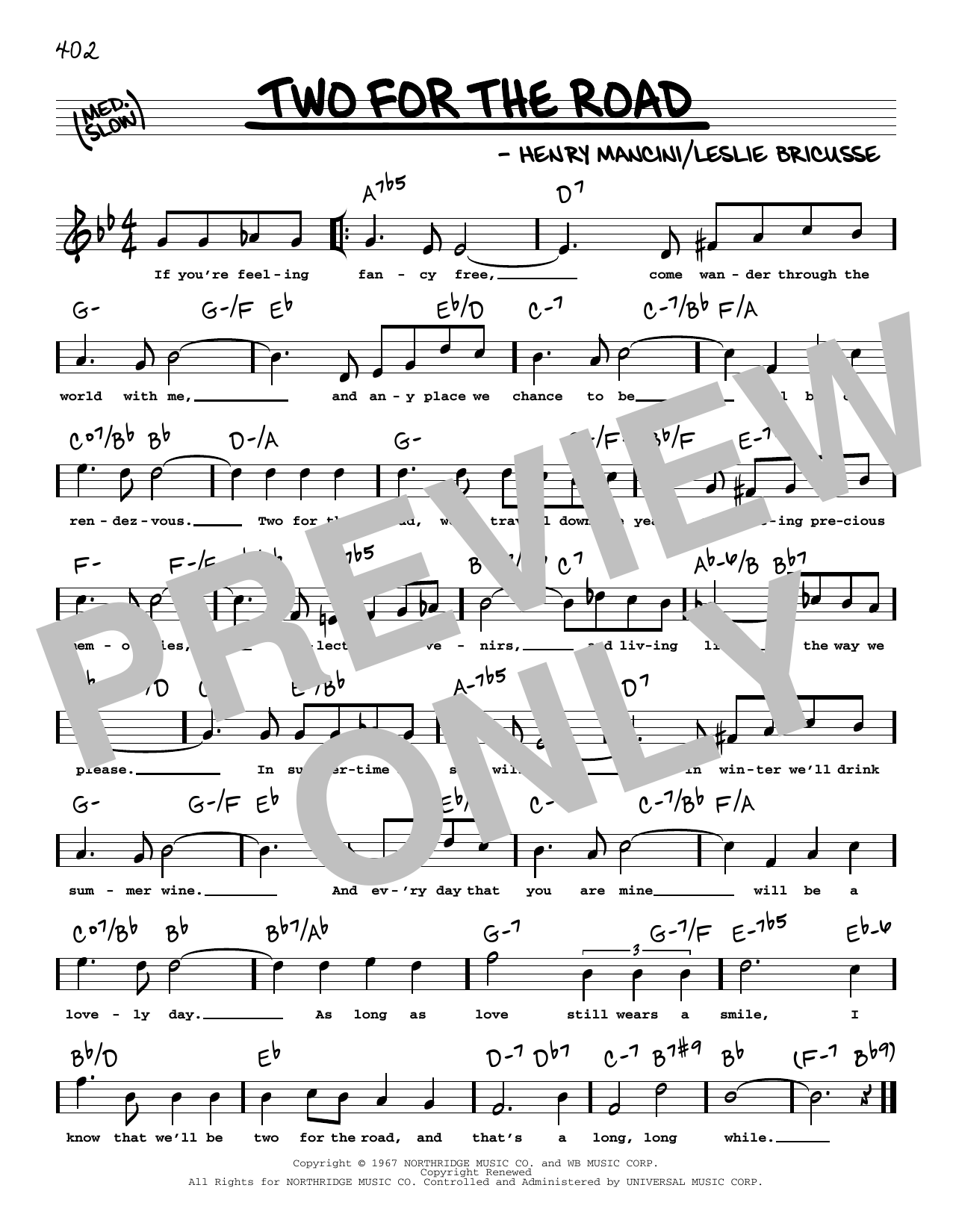 Henry Mancini Two For The Road (High Voice) sheet music notes and chords arranged for Real Book – Melody, Lyrics & Chords