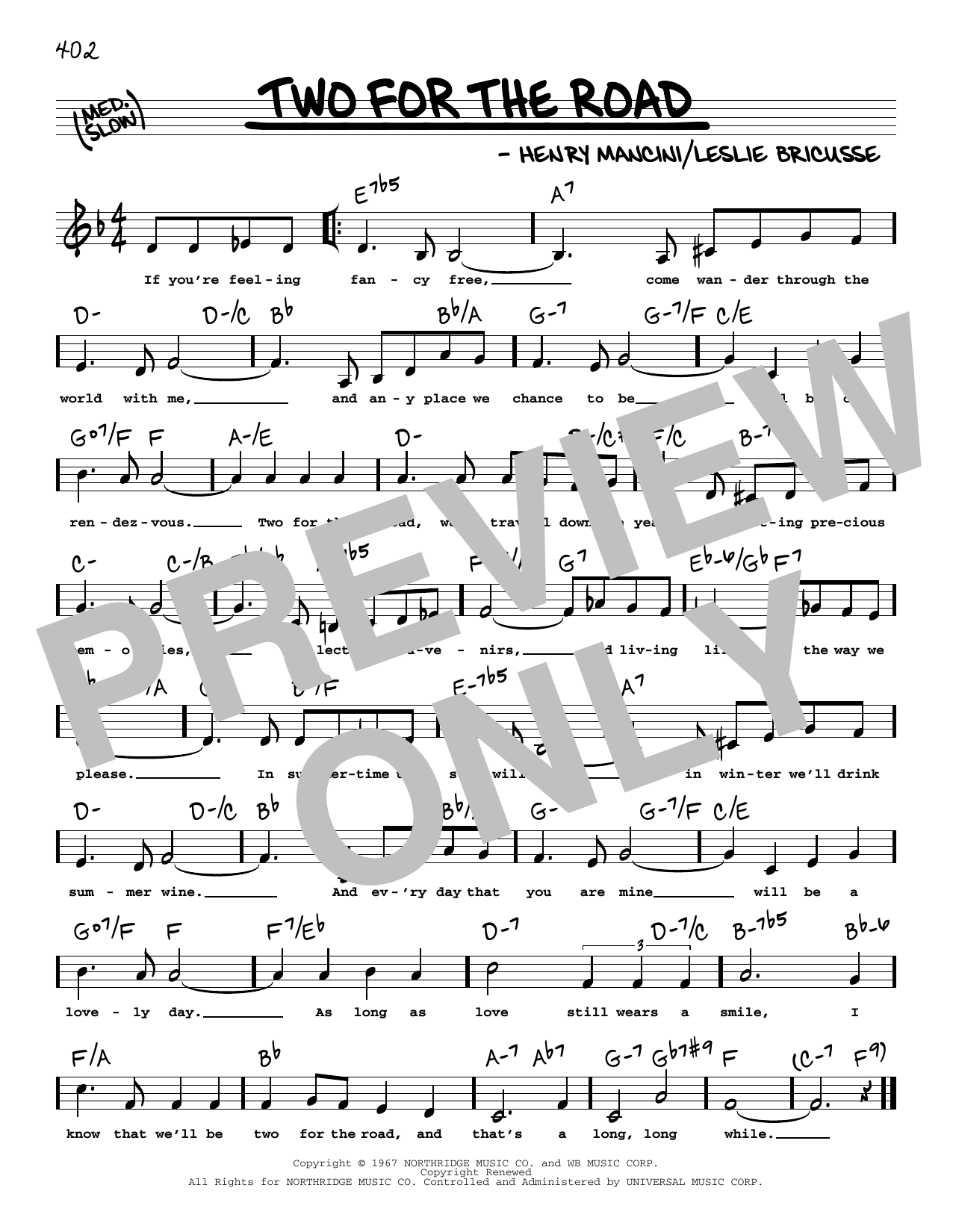 Henry Mancini Two For The Road (Low Voice) sheet music notes and chords arranged for Real Book – Melody, Lyrics & Chords