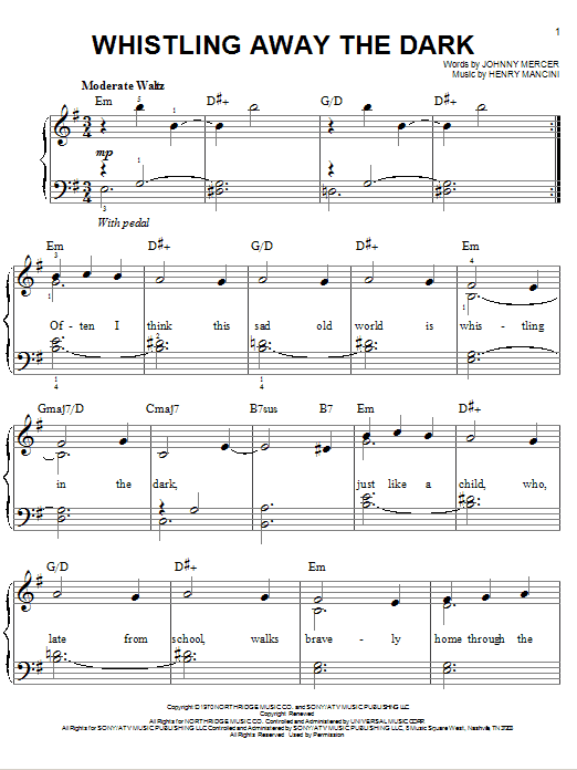 Henry Mancini Whistling Away The Dark sheet music notes and chords arranged for Easy Piano