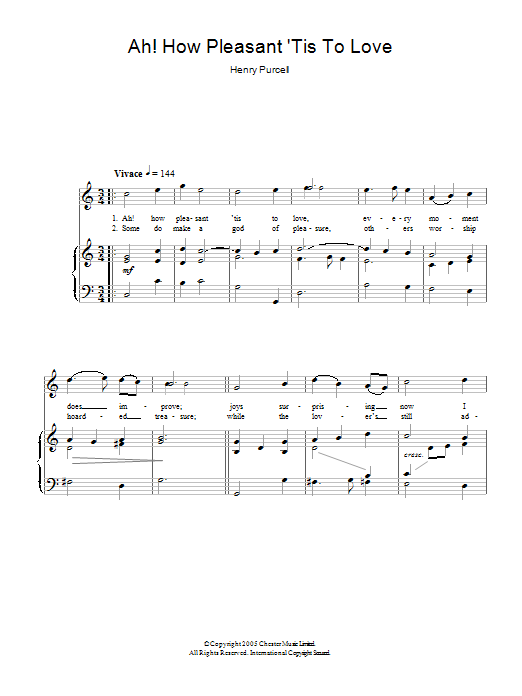 Henry Purcell Ah! How Pleasant 'Tis To Love sheet music notes and chords arranged for Piano & Vocal