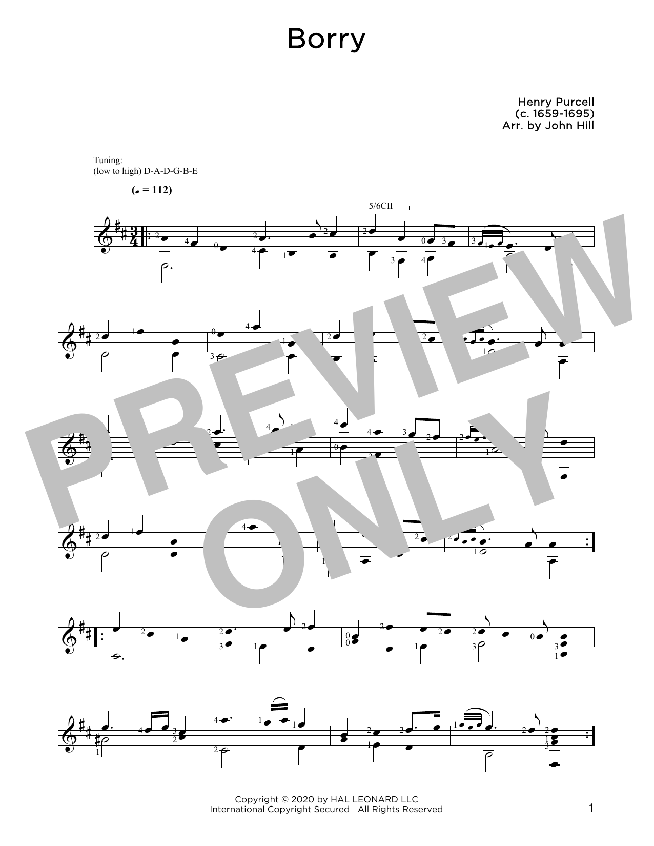 Henry Purcell Borry sheet music notes and chords arranged for Solo Guitar