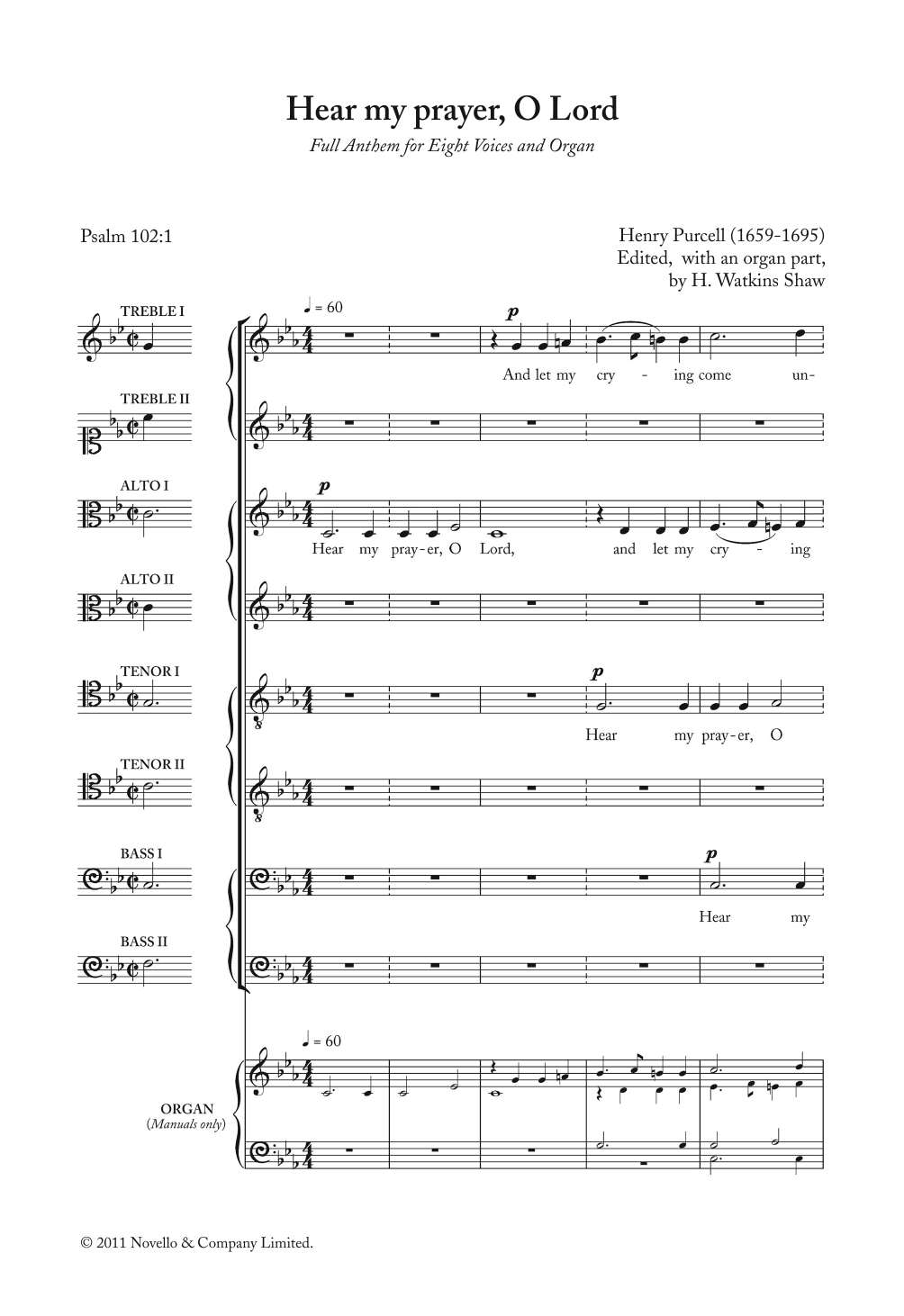 Henry Purcell Hear My Prayer, O Lord sheet music notes and chords arranged for Piano, Vocal & Guitar Chords