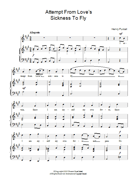 Henry Purcell I Attempt From Loves Sickness To Fly (from The Indian Queen) sheet music notes and chords arranged for Easy Piano