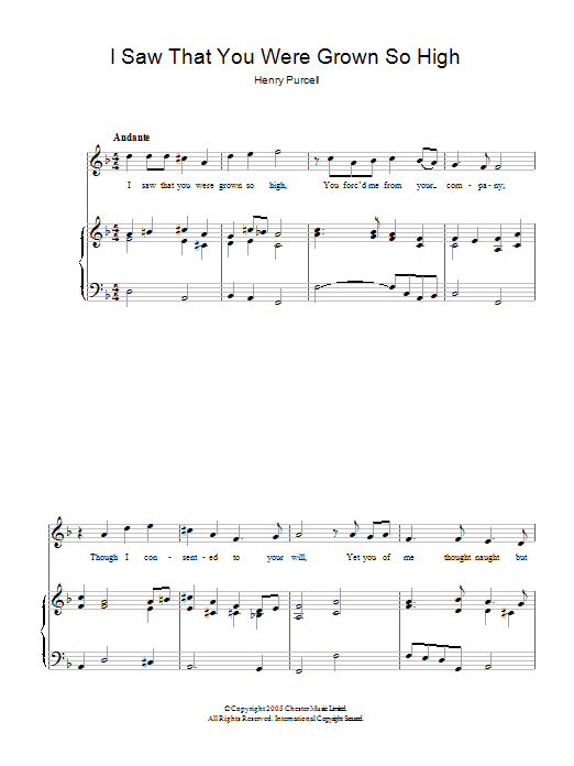 Henry Purcell I Saw That You Were Grown So High sheet music notes and chords arranged for Piano & Vocal