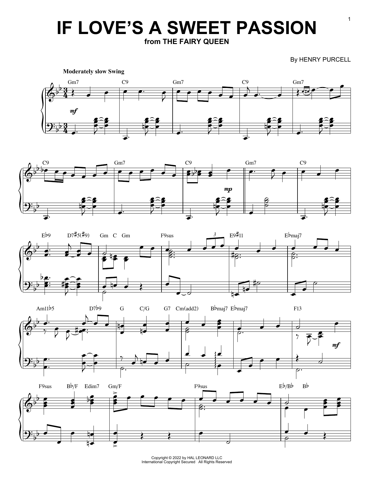 Henry Purcell If Love's A Sweet Passion [Jazz version] (arr. Brent Edstrom) sheet music notes and chords arranged for Piano Solo