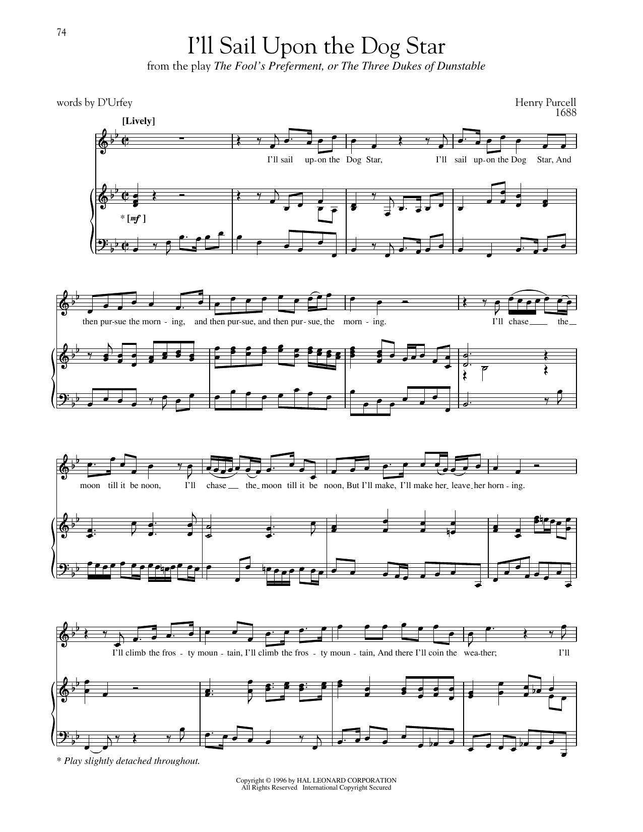 Henry Purcell I'll Sail Upon The Dog Star sheet music notes and chords arranged for Piano & Vocal