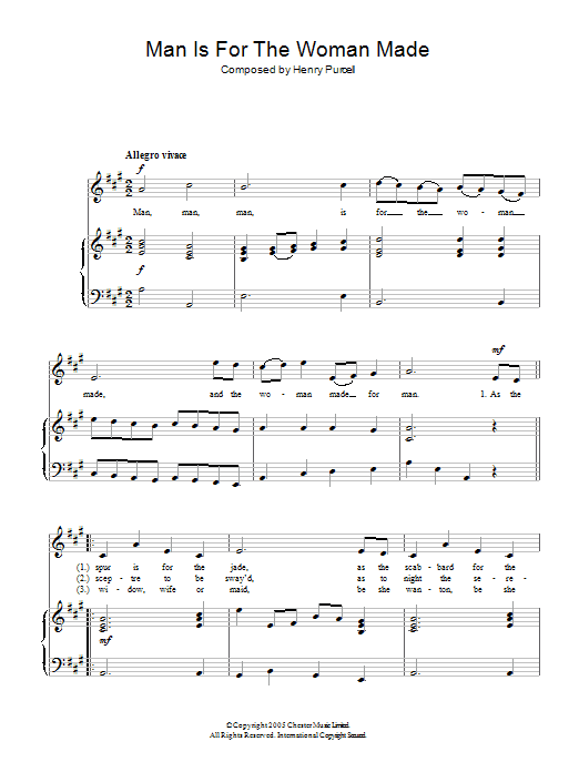 Henry Purcell Man Is For The Woman Made sheet music notes and chords arranged for Easy Piano