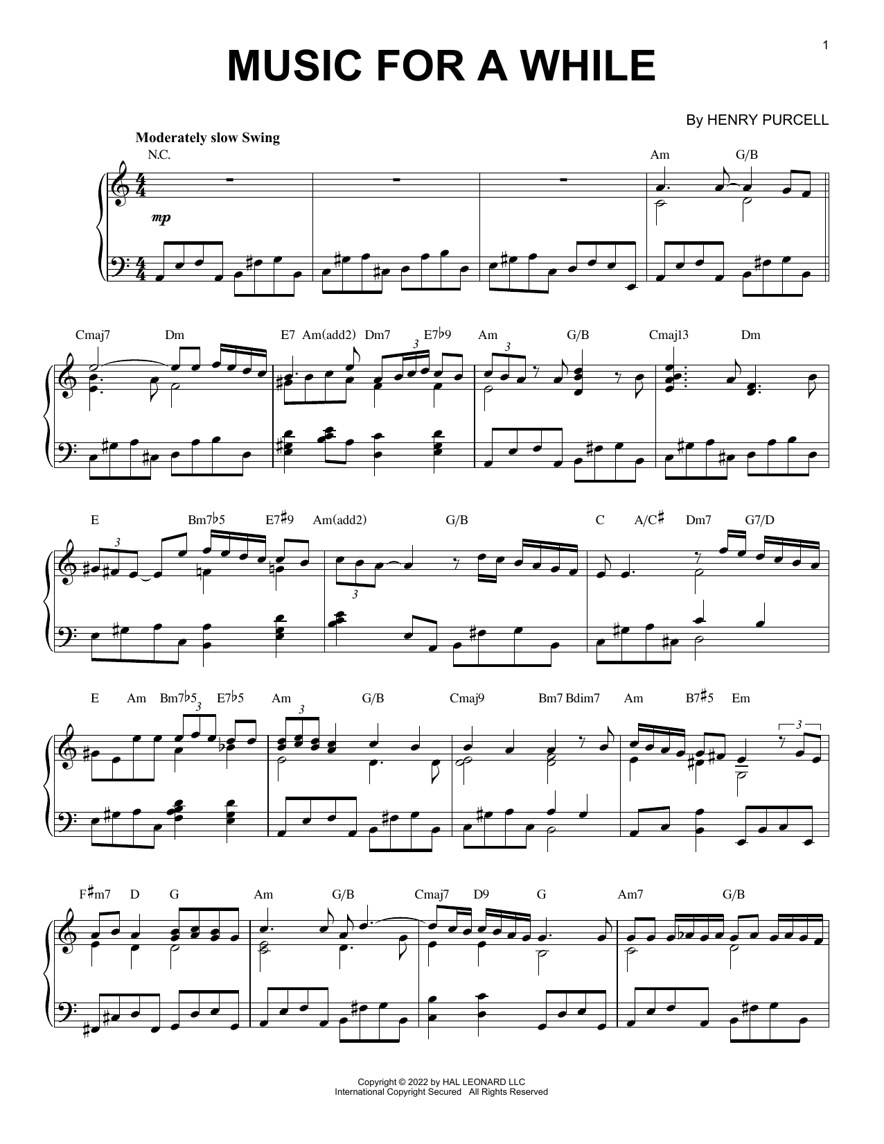 Henry Purcell Music For A While [Jazz version] (arr. Brent Edstrom) sheet music notes and chords arranged for Piano Solo