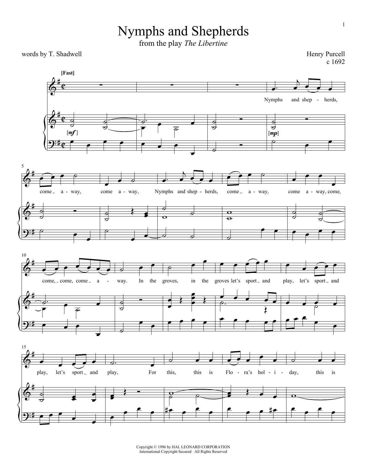 Henry Purcell Nymphs And Shepherds sheet music notes and chords arranged for Piano & Vocal