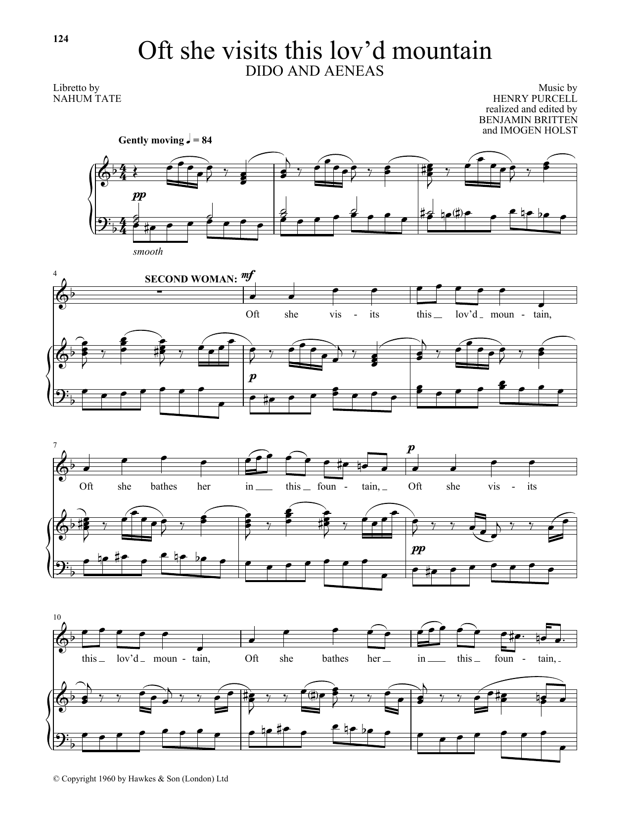 Henry Purcell Oft she visits this lov'd mountain (from Dido And Aeneas) sheet music notes and chords arranged for Piano & Vocal