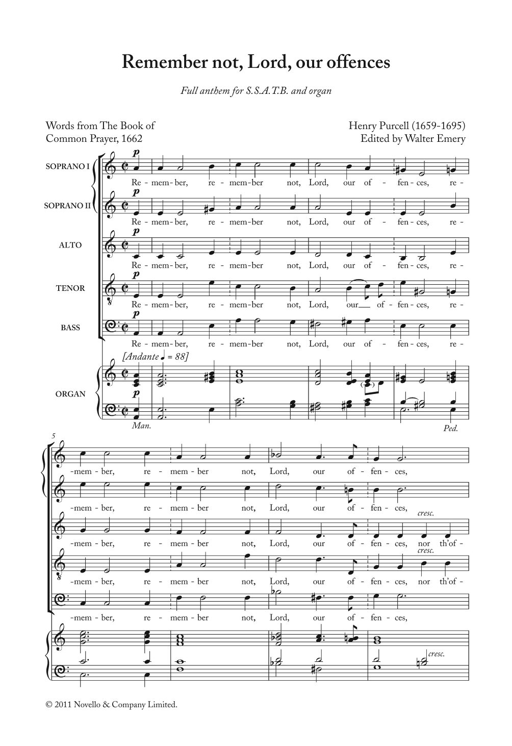 Henry Purcell Remember Not, Lord, Our Offences sheet music notes and chords arranged for Piano, Vocal & Guitar Chords