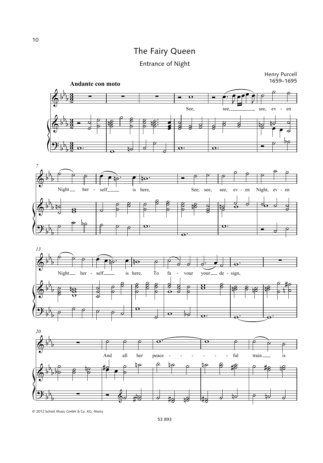 Henry Purcell See, Even Night herself is here sheet music notes and chords arranged for Piano & Vocal