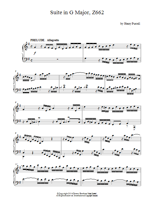 Henry Purcell Suite In G Major sheet music notes and chords arranged for Piano Solo